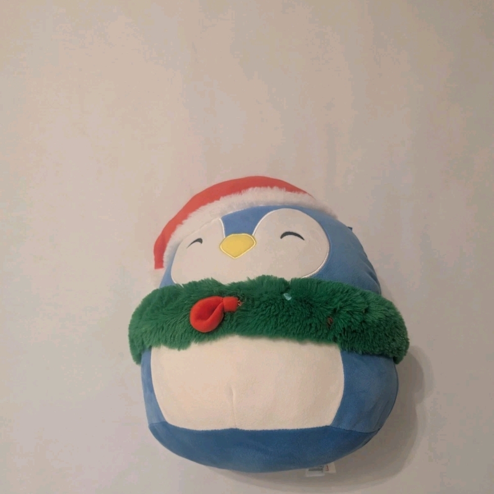 Squishmallow Plush Penguin Toy with Santa Hat